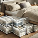 AI-Generated Image of bedding being stored in containers under the bed.